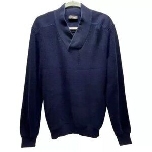 Express Shawl Neck Men's XL Navy Blue Pullover Sweater Tight Knit Cotton Blend